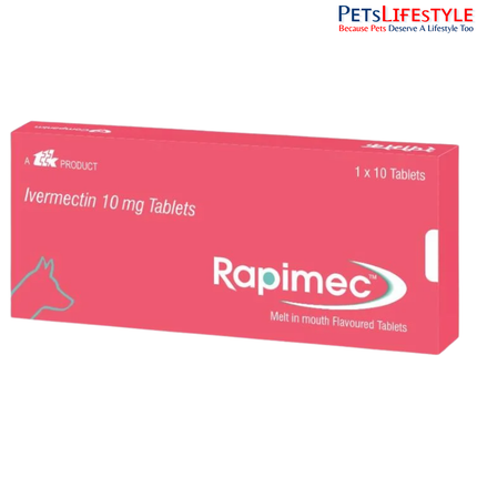 TTK Rapimec Ivermectin Tablets for Dogs & Cats – Advanced Antiparasitic Support for Demodicosis & Worm Control  1 strip (10 tablets)