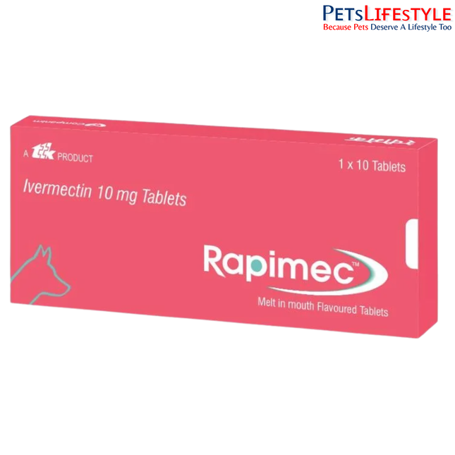 TTK Rapimec Ivermectin Tablets for Dogs & Cats – Advanced Antiparasitic Support for Demodicosis & Worm Control  1 strip (10 tablets)