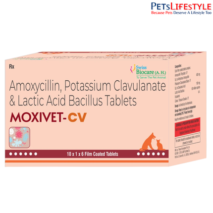 Moxivet-CV Tablets for Dogs & Cats (Amoxicillin + Potassium Clavulanate) | Broad-Spectrum Veterinary Antibiotic