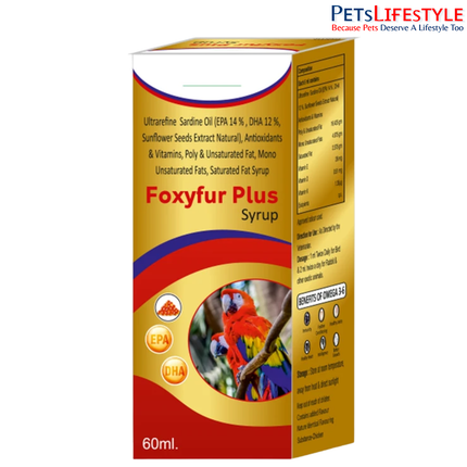 Foxyfur Syrup for Dogs & Cats Foxyfur Plus for Birds, Rabbits, Turtles & Reptiles – Omega Fatty Acid & Vitamin Supplement– Advanced Skin, Coat & Joint Health Supplement