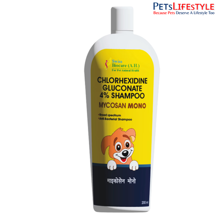 Mycosan Mono Shampoo for Dogs & Cats – Chlorhexidine 4% Antibacterial & Antifungal Medicated Shampoo
