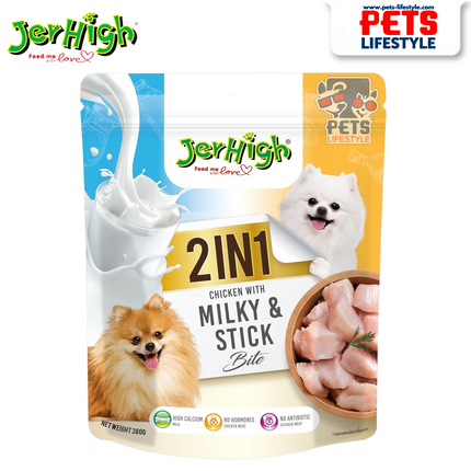 JerHigh 2IN1 Chicken with Milky & Strawberry Bite 380g Fruity & Nutritious Soft Treat