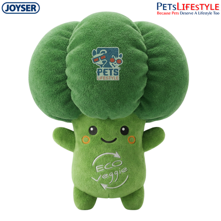 JOYSER Eco Veggie Broccoli Plush Dog Toy with Treat Pocket & Squeaker – Green (S/M)