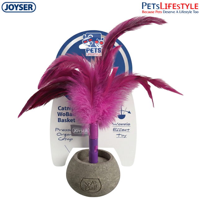 JOYSER Catnip Woball with Feather – Pink/Grey | Interactive Wobble Cat Toy