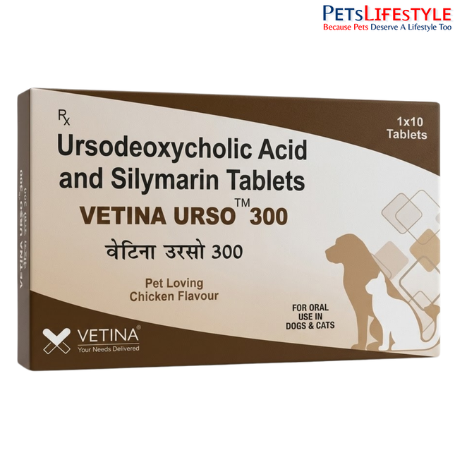 Vetina Urso 300mg Tablet (Ursodeoxycholic) for Dogs and Cats 10 Tablets