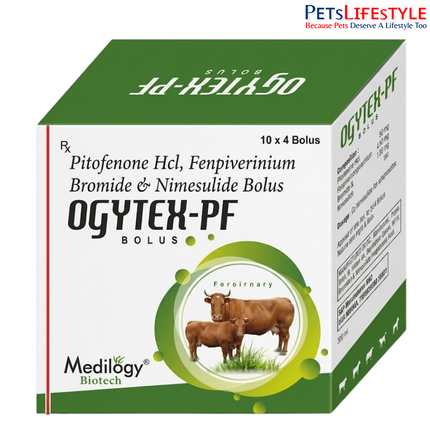 Ogytex-PF Bolus | Pitofenone HCl, Fenpiverinium Bromide & Nimesulide Veterinary Bolus ( 4 Bolus)