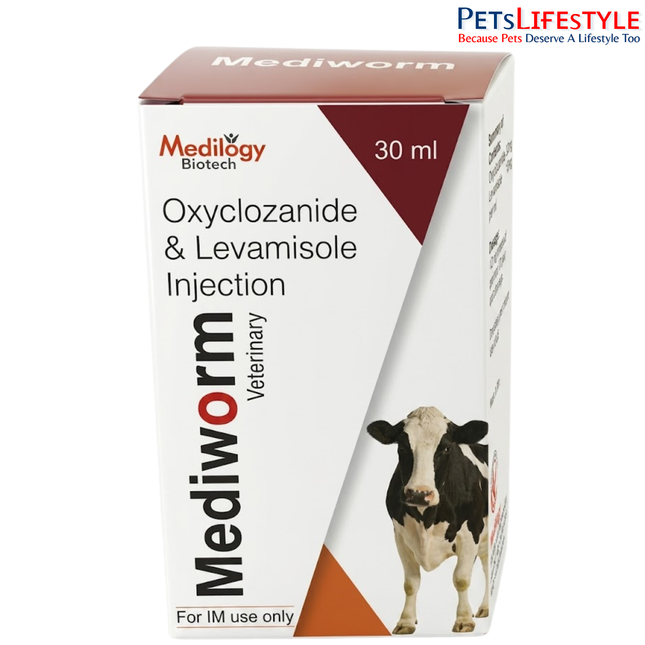 Mediworm Injection | Oxyclozanide 10% w/v & Levamisole 5% w/v Injection