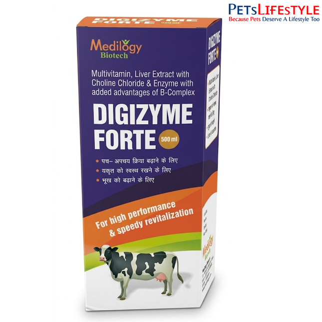 Digizyme Forte Syrup for Cattle & Buffaloes 500 ml | Multivitamin, Liver Tonic, Enzyme & B-Complex Supplement for Performance, Appetite & Recovery