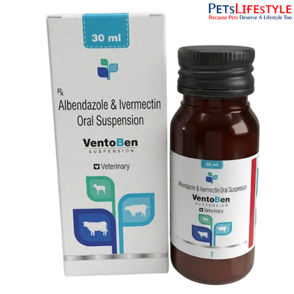 VentoBen Suspension 30 ml (Albendazole & Ivermectin Suspension) for Cattle, Sheep, Goats, Swine & Horses