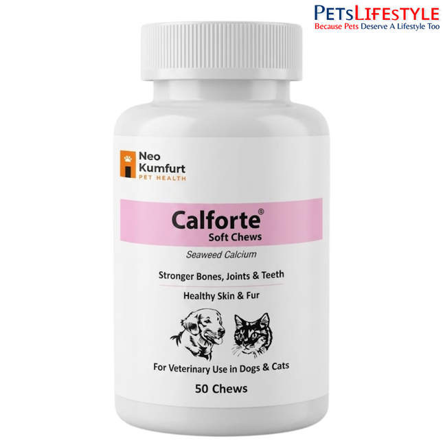 Neo Kumfurt Calforte Chew – Calcium, Phosphorus, Vitamin D3 & Mineral Supplement Chewable Tablets for Dogs & Cats