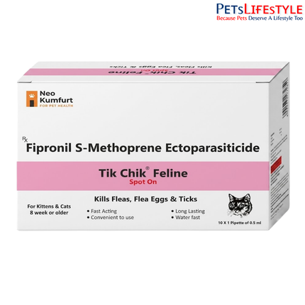 Neo Kumfurt Tik Chik Spot On Feline – Fipronil & S-Methoprene Monthly Flea, Tick & Lice Protection for Cats