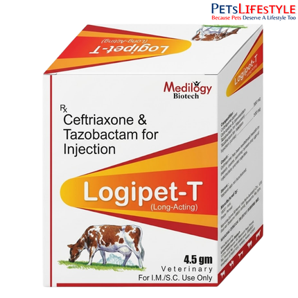 Logipet-T Injection | Ceftriaxone 3000 mg & Tazobactam 1500 mg Veterinary Injection 4.5 gm