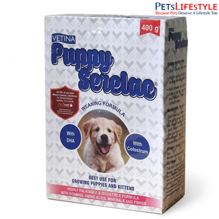 Vetina Puppy Serelac Powder Weaning Formula with Colostrum & DHA for Puppies and Kittens 400 g