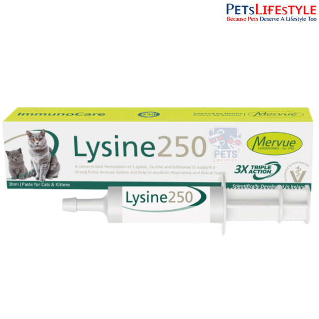 Mervue Lysine 250 for Cats 30ml | L-Lysine Immune Support Supplement for Feline Herpes Virus (FHV-1), Cat Flu & Upper Respiratory Health