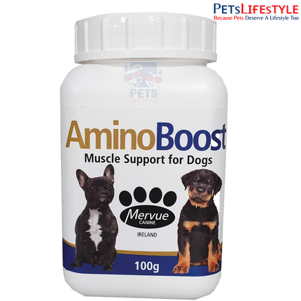 Mervue AminoBoost for Dogs 100g | Advanced Muscle Support Supplement with BCAA, Creatine, Carnitine & Gamma Oryzanol