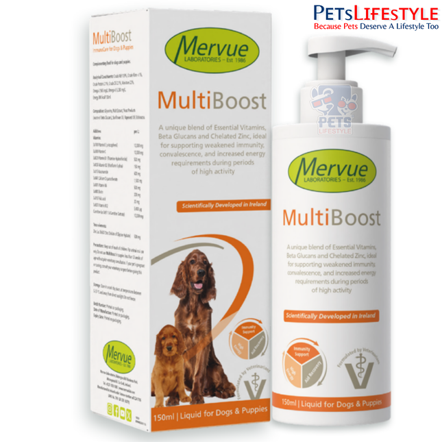 Mervuev MultiBoost | Daily Multivitamin & Multimineral Syrup for Dogs | Immunity & Growth Support | 150 ml