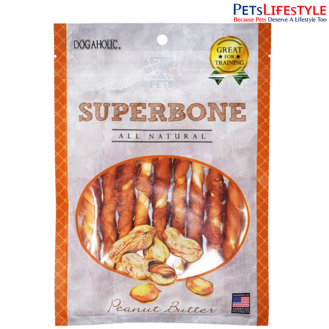 Superbone Peanut Butter Flavour Chicken Sticks Dog Treat 420g (27 Sticks) | Premium 3-Layer Non-Rawhide Chicken Chews for Dogs