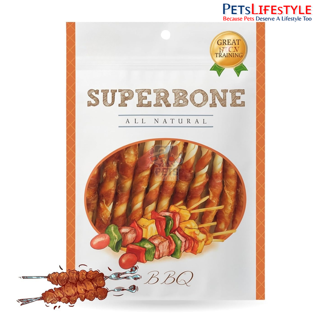 Superbone BBQ Flavour Chicken Sticks Dog Treat 420g (27 Sticks) | Premium 3-Layer Non-Rawhide Chicken Chews for Dogs