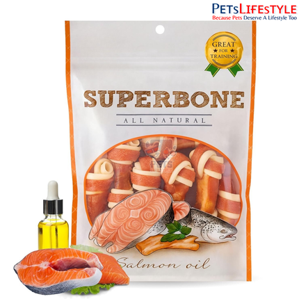 Superbone Salmon Oil Flavour Chicken Knotted Dog Treat 480g (21 Knotted Chews) | Premium 3-Layer Non-Rawhide Dog Chews
