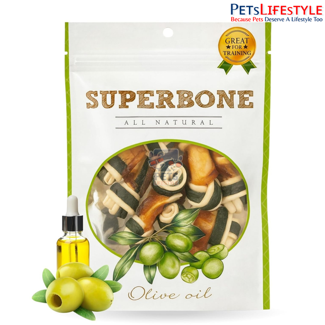 Superbone Olive Oil Flavour Chicken Knotted Dog Treat 480g (21 Knotted Chews) | Premium 3-Layer Non-Rawhide Dog Chews