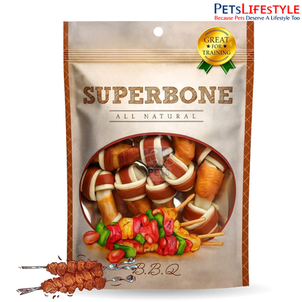 Superbone BBQ Flavour Chicken Knotted Dog Treat 480g (21 Knotted Chews) | Premium 3-Layer Non-Rawhide Dog Chews