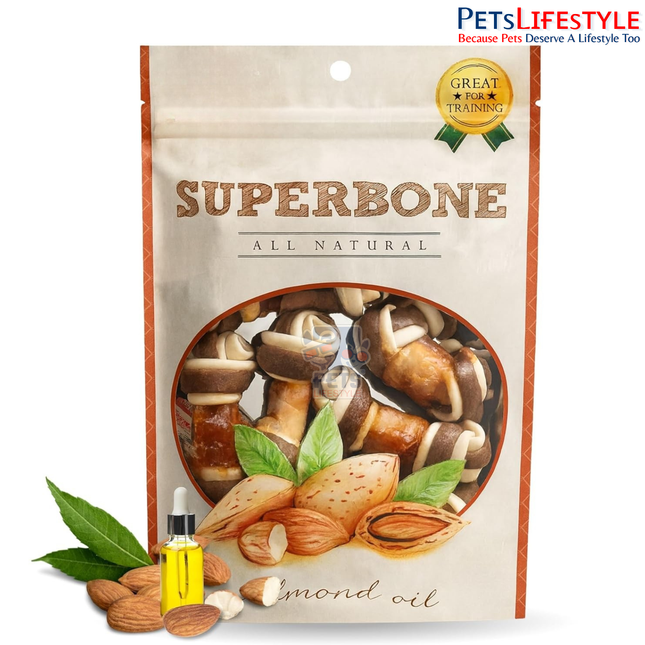 Superbone Almond Oil Flavour Chicken Knotted Dog Treat 480g (21 Knotted Chews) | Premium 3-Layer Non-Rawhide Dog Chews