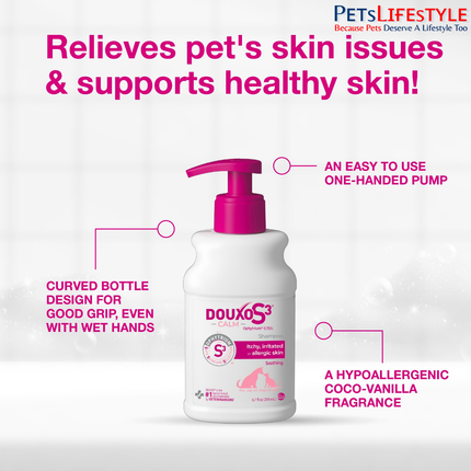 Douxo S3 Calm Shampoo for Dogs & Cats 200ml | Anti-Itch Hypoallergenic Shampoo for Allergic & Sensitive Skin