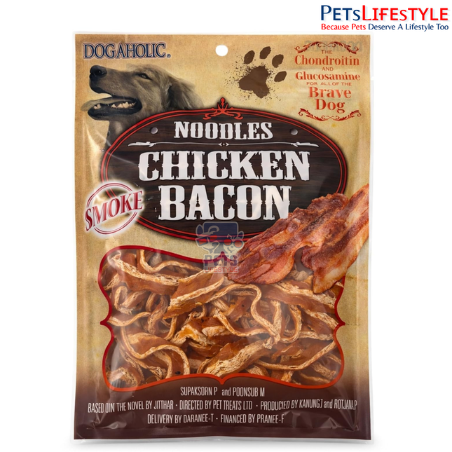 Dogaholic Noodles Chicken Bacon Strips Smoke Flavor Dog Treat - 130 g