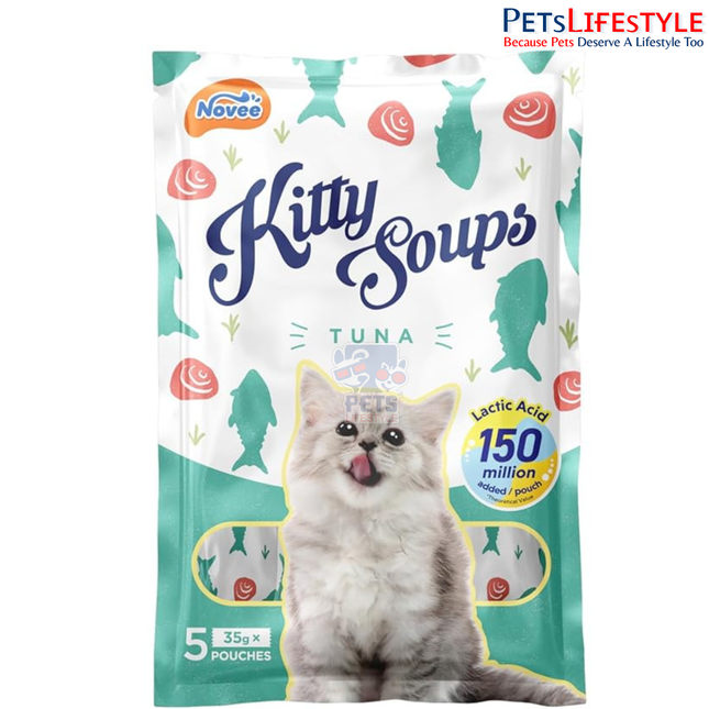 Novee Kitty Soups Tuna Lickable Snack for Cats – Creamy Tuna Cat Treat & Hydrating Soup | High Protein Wet Cat Food Topper | 5 Tubes (175g)