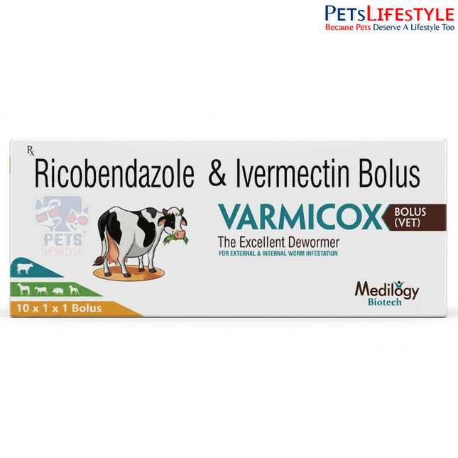 Varmicox Bolus | Ricobendazole 3 gm & Ivermectin 100 mg Veterinary Dewormer Bolus