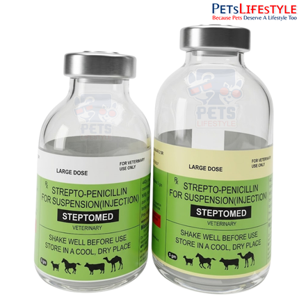 STEPTOMED Vet Injection | Broad-Spectrum Veterinary Antibiotic Injection for Livestock & Companion Animals | 2.5 g & 5 g