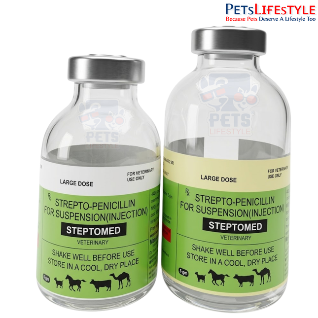 STEPTOMED Vet Injection | Broad-Spectrum Veterinary Antibiotic Injection for Livestock & Companion Animals | 2.5 g & 5 g