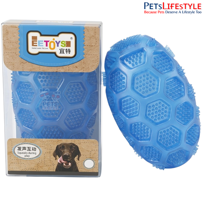 EE Toys Blue Diamond Rugby Dog Toy – Durable TPR Rubber Chew Toy for Dogs | Dental Cleaning, Fetch & Interactive Play | Blue | Small, Medium & Large