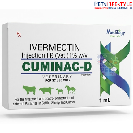 CUMINAC-D Vet Injection (Dispo Pack) – Ivermectin 1% Injection | Broad-Spectrum Veterinary Antiparasitic Injection for Cattle, Sheep, Camels & Other Animals | 1 ml