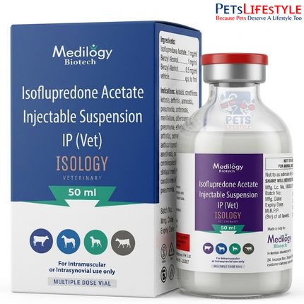 ISOLOGY Vet Injection – Isoflupredone Acetate Injection | Veterinary Corticosteroid Injection for Ketosis, Milk Fever, Mastitis & Inflammatory Conditions | 50 ml