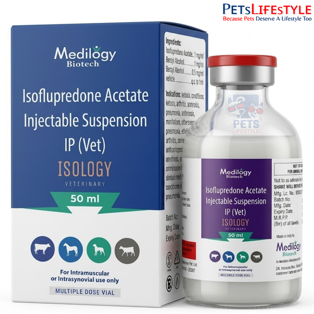 ISOLOGY Vet Injection – Isoflupredone Acetate Injection | Veterinary Corticosteroid Injection for Ketosis, Milk Fever, Mastitis & Inflammatory Conditions | 50 ml