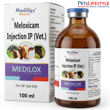 MEDILOX Vet Injection– Meloxicam 5 mg Injection | Veterinary NSAID for Pain, Inflammation & Osteoarthritis in Animals | 100 ml