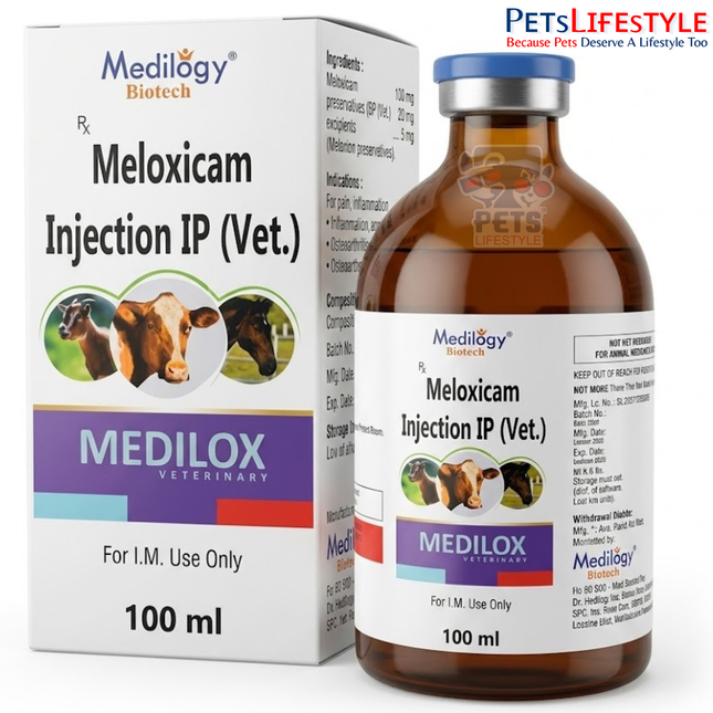 MEDILOX Vet Injection– Meloxicam 5 mg Injection | Veterinary NSAID for Pain, Inflammation & Osteoarthritis in Animals | 100 ml