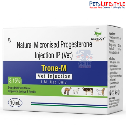 TRONE-M Vet Injection | Natural Micronised Progesterone Veterinary Injection 250 mg | 3 ml