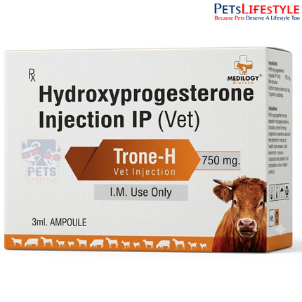 TRONE-H Vet Injection – Hydroxyprogesterone Hexanoate Injection | Veterinary Progesterone Therapy for Reproductive Disorders & Pregnancy Support | 3 ml