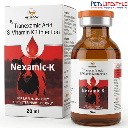 NEXAMIC-K Vet Injection – Tranexamic Acid & Vitamin K Injection | Veterinary Hemostatic Injection for Bleeding Control & Blood Clotting Support | 20 ml