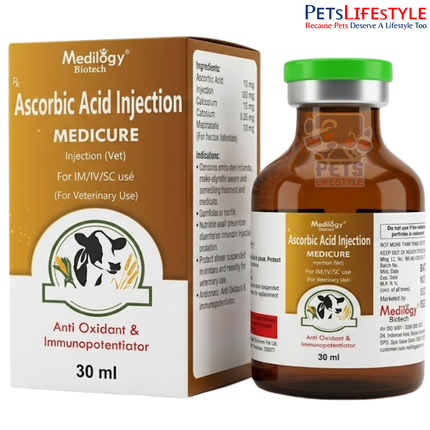 MEDICURE Vet Injection – Ascorbic Acid (Vitamin C) Injection | Veterinary Antioxidant & Vitamin C Supplement for Joint Health, Stress Support & Recovery | 30 ml