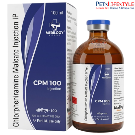 CPM Vet Injection – Chlorpheniramine Maleate Injection | Veterinary Antihistamine for Allergic Reactions, Itching & Anaphylactic Shock | 100 ml
