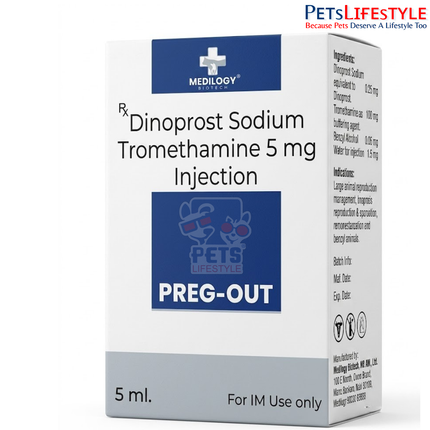 PREG-OUT Vet Injection – Dinoprostone Tromethamine Injection | Veterinary Prostaglandin Therapy for Estrus Control, Silent Heat, Abortion & Uterine Disorders | 5 ml