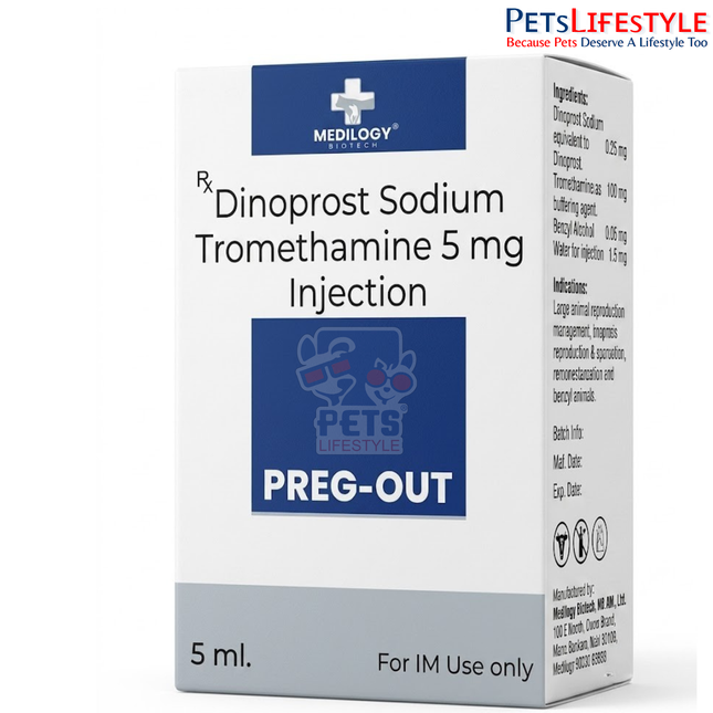 PREG-OUT Vet Injection – Dinoprostone Tromethamine Injection | Veterinary Prostaglandin Therapy for Estrus Control, Silent Heat, Abortion & Uterine Disorders | 5 ml
