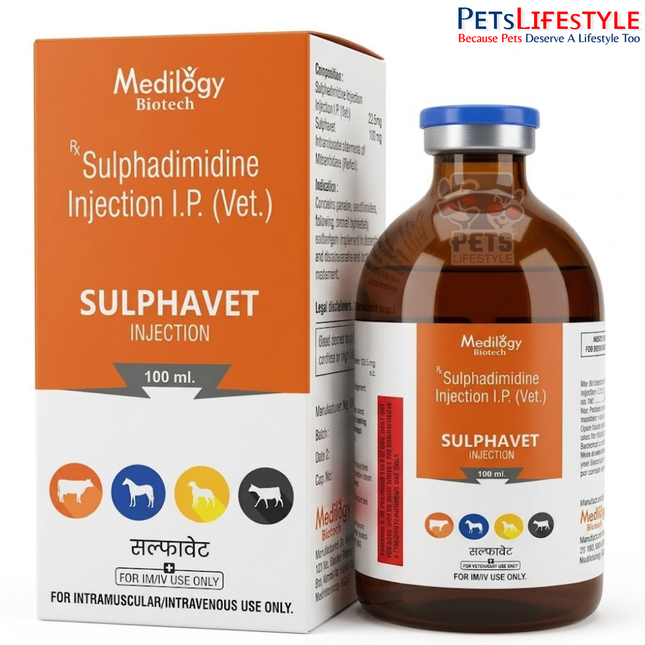 SULPHAVET Vet Injection – Sulphadimidine Injection | Broad-Spectrum Veterinary Sulfonamide Antibiotic for Gastrointestinal, Respiratory & Urogenital Infections | 100 ml