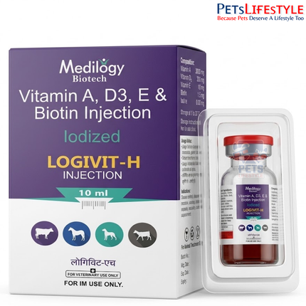 LOGIVIT-H Vet Injection – Vitamin A, Vitamin D3, Vitamin E & Biotin Injection | Veterinary Multivitamin Injection for Growth, Reproduction, Lactation & Immune Support