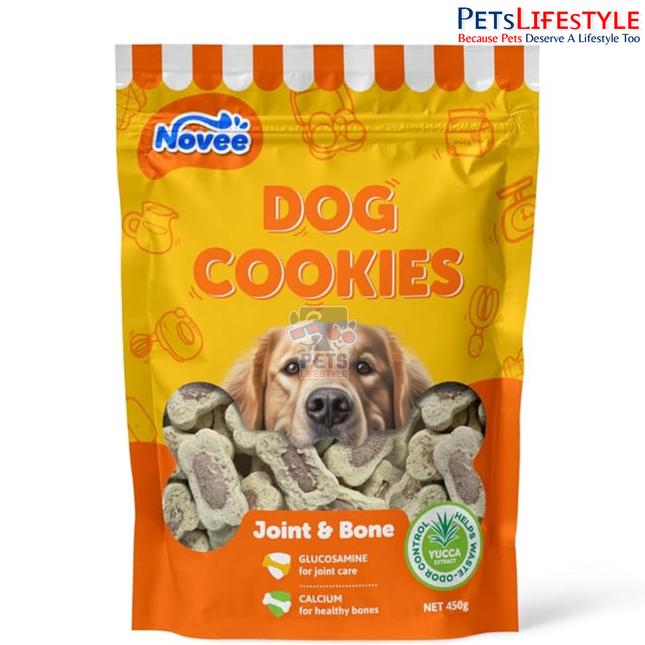 Novee Dog Biscuits for Joint & Bone Health – Glucosamine & Calcium Crunchy Dog Biscuits | Hip & Joint Support Treats for Dogs | 450g
