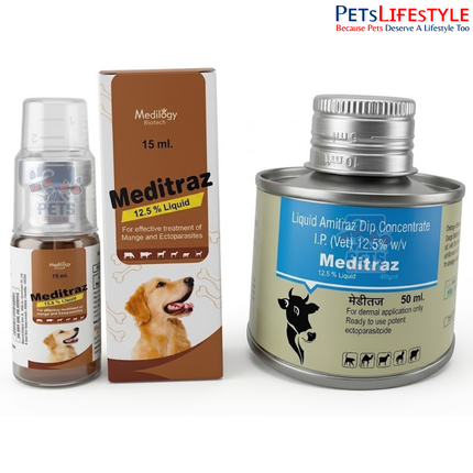 MEDITRAZ Vet Solution – Amitraz I.P. 12.5% | Veterinary Ectoparasiticide for Tick, Mange Mite, Lice & Ked Control