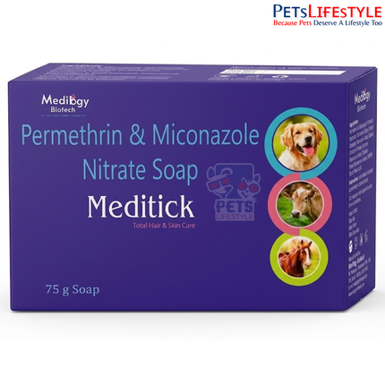 MEDITICK Vet Soap – Permethrin 2% & Miconazole Nitrate 2% Veterinary Soap | Anti-Tick, Antifungal & Skin Care Soap for Dogs, Cats & Puppies | 75 g